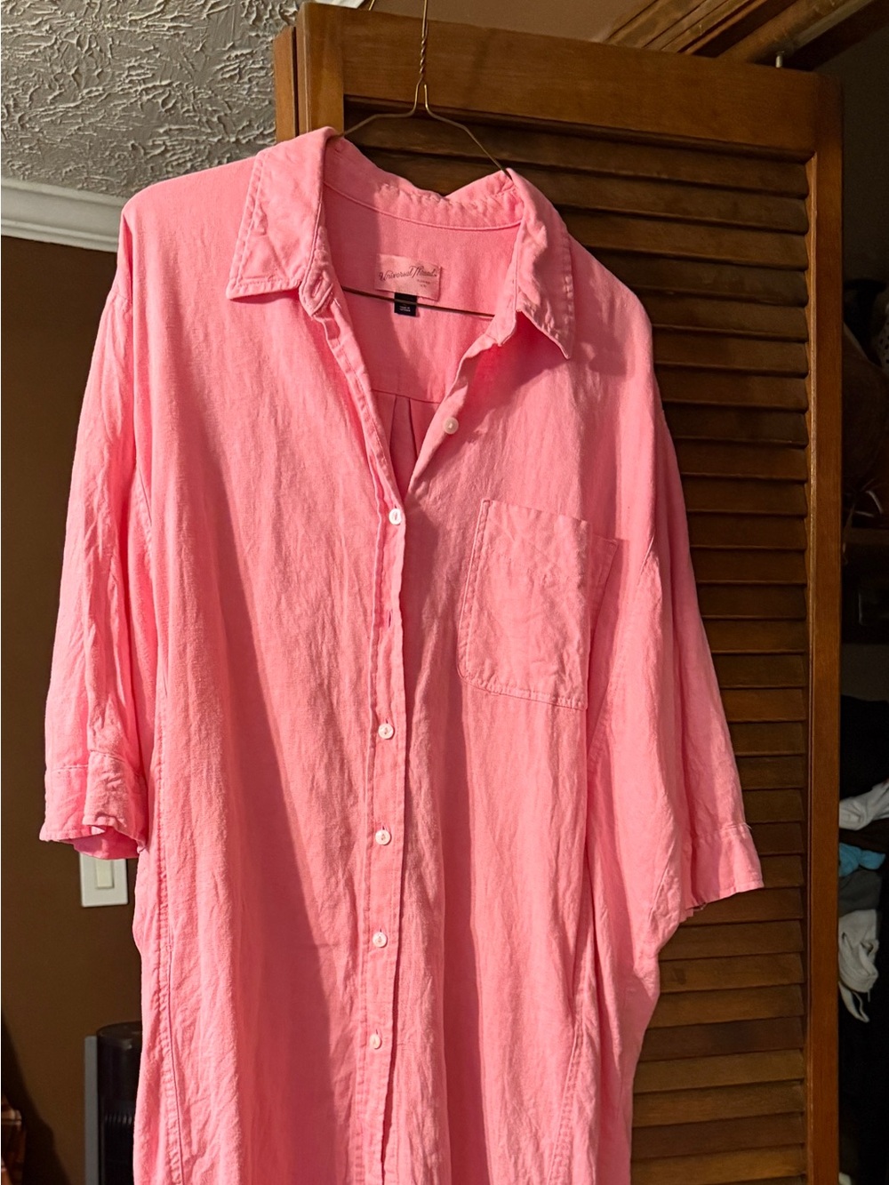 Womens Pink Button-Down Relaxed Shirt Dress